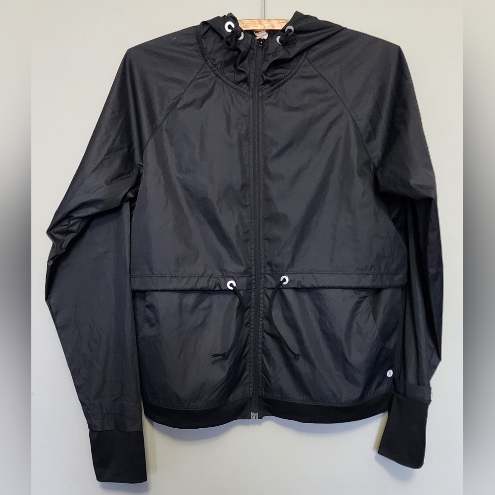 Layer 8 Qwick Dry Black Hooded Windbreaker Jacket Size Small